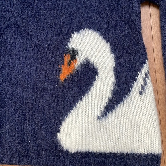 Press wool mohair blend navy blue swan knit sweater round neck size M - Picture 2 of 14